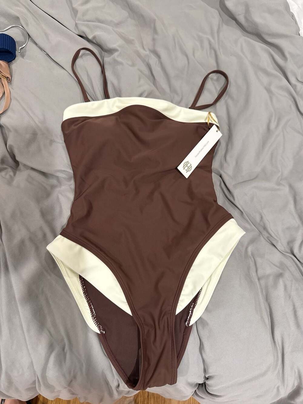 House of Harlow 1960 Espresso and Ivory Colorblock One Piece Swimsuit